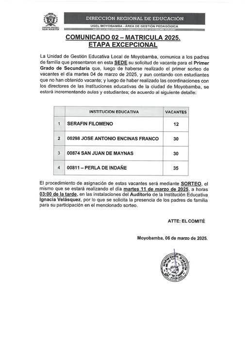 📌 COMUNICADO 02 - MATRÍCULA 2025.