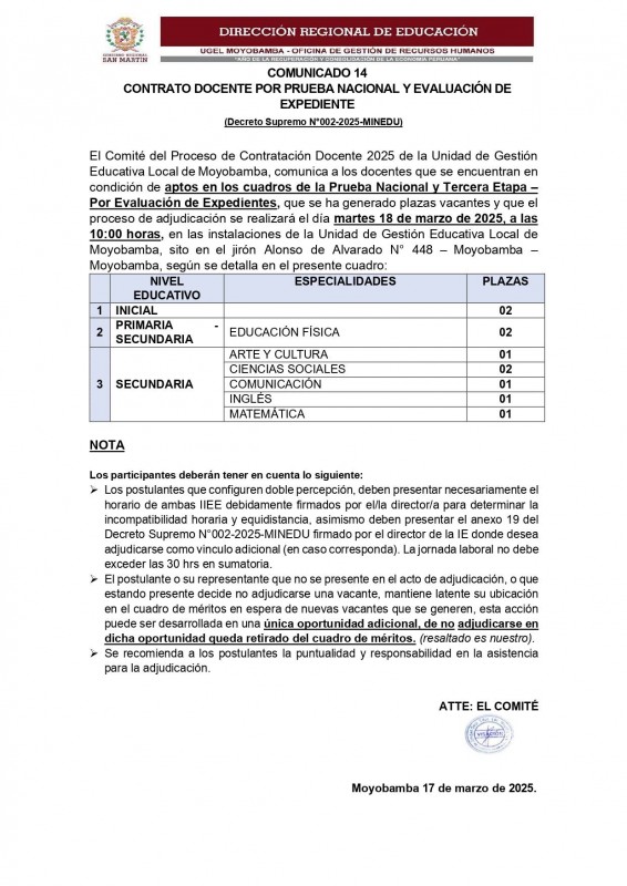 📌 COMUNICADO 14