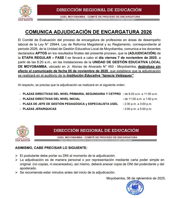 COMUNICA ADJUDICACI&Oacute;N DE ENCARGATURA 2026