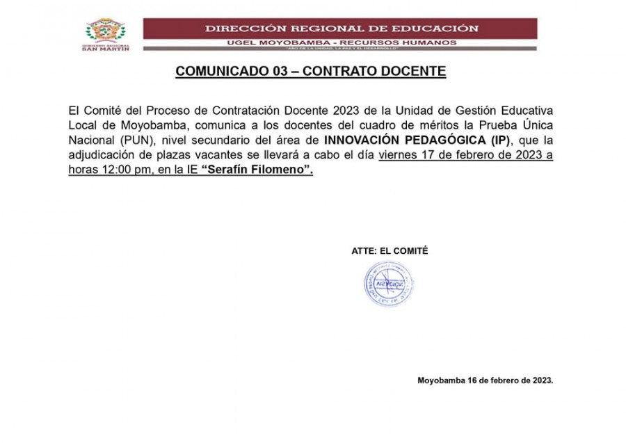 📌COMUNICADO 03 &ndash; CONTRATO DOCENTE