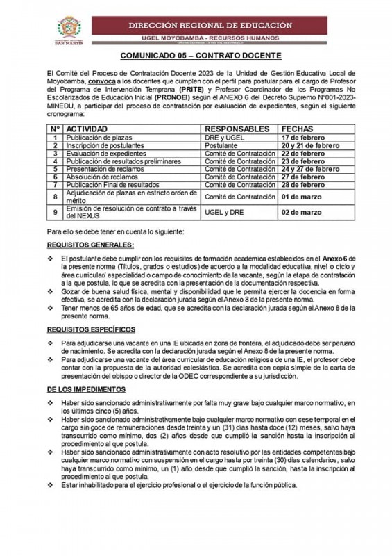 COMUNICADO 05 &ndash; CONTRATO DOCENTE
