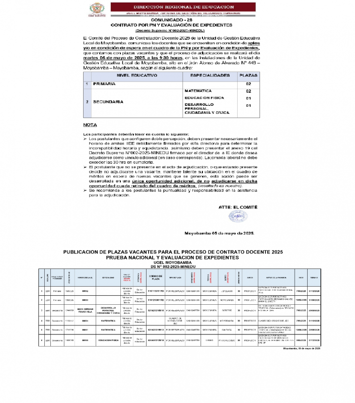 📍COMUNICADO - 28 CONTRATO POR PN Y EVALUACI&Oacute;N DE EXPEDIENTES.