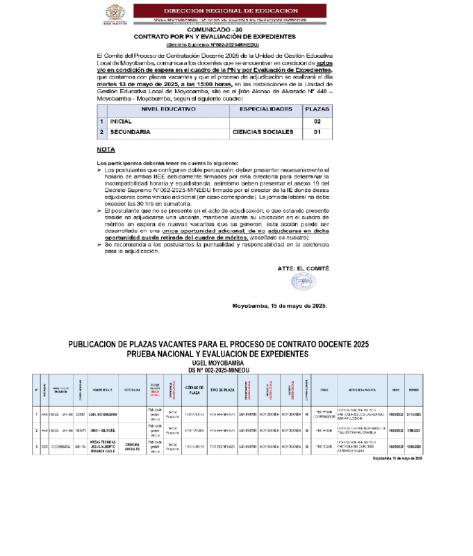 📍COMUNICADO - 30 CONTRATO POR PN Y EVALUACI&Oacute;N DE EXPEDIENTES