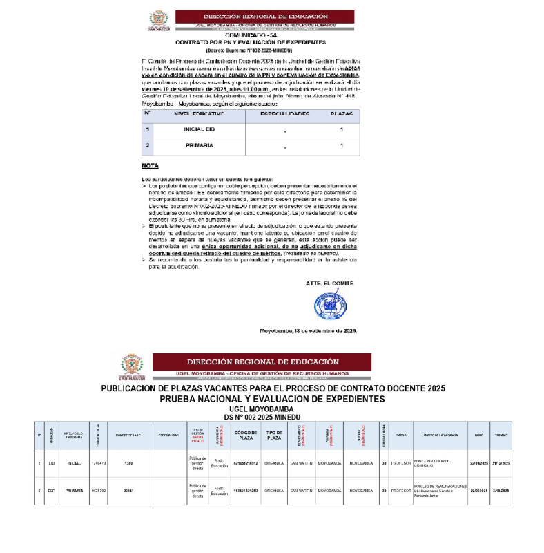 📌COMUNICADO - 54 CONTRATO POR PN Y EVALUACI&Oacute;N DE EXPEDIENTES