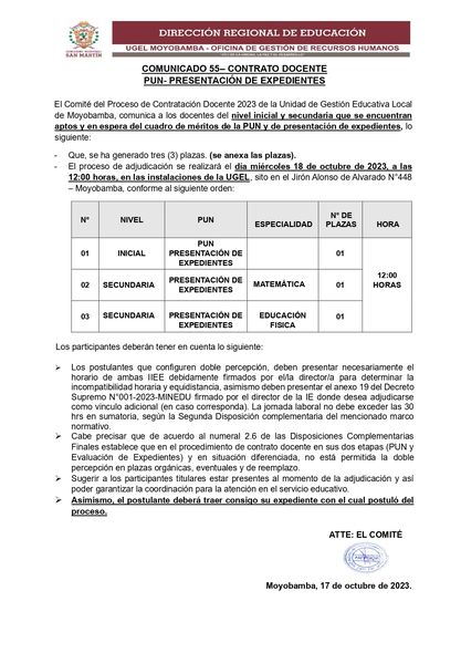 📍COMUNICADO 56&ndash; CONTRATO DOCENTE PUN- PRESENTACI&Oacute;N DE EXPEDIENTES