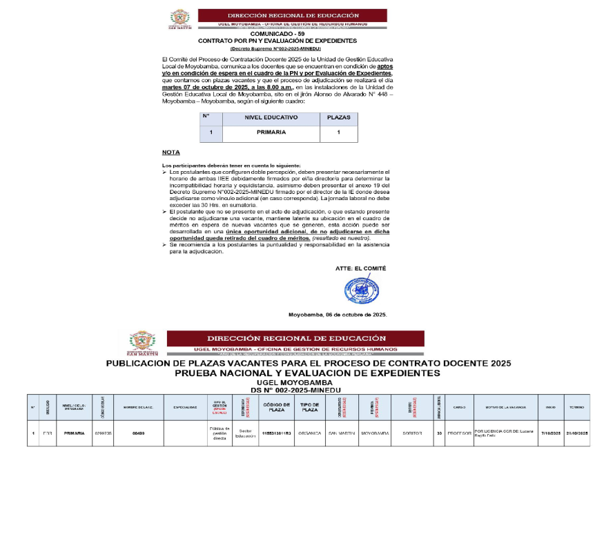 📌COMUNICADO - 59 CONTRATO POR PN Y EVALUACI&Oacute;N DE EXPEDIENTES